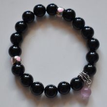 Onyx Kugel Armband | mit Charms Anhänger rosa Perle | Unikat Anfertigung praktisch auf Strechband | hübscher Armschmuck
